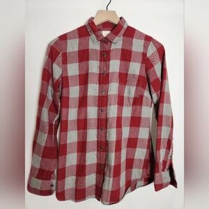 Women’s J. Crew Red Grey Plaid Flannel Perfect Shirt SZ XS